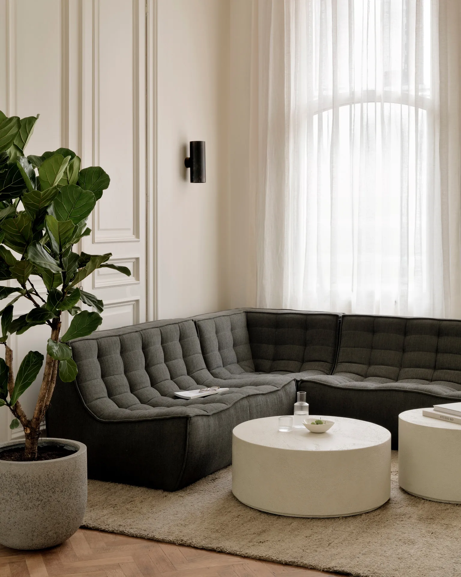 N701 modular corner sofa with rounded corner, Moss Eco fabric, 301x171 cm,  Ethnicraft