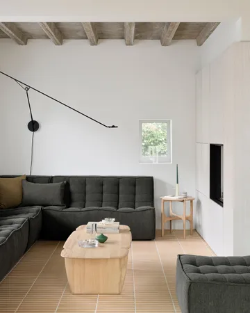 N701 modular corner sofa with rounded corner, Moss Eco fabric, 301x171 cm - Ethnicraft
