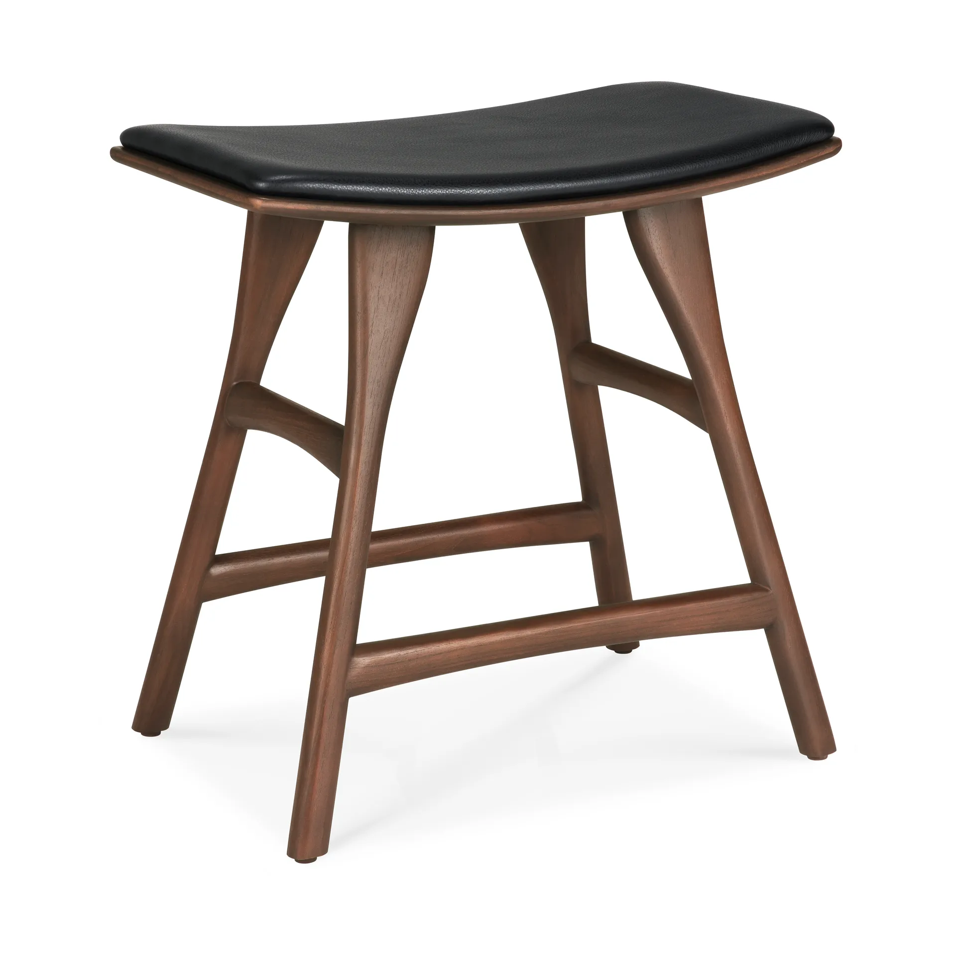Osso stool, Teak-black leather Ethnicraft