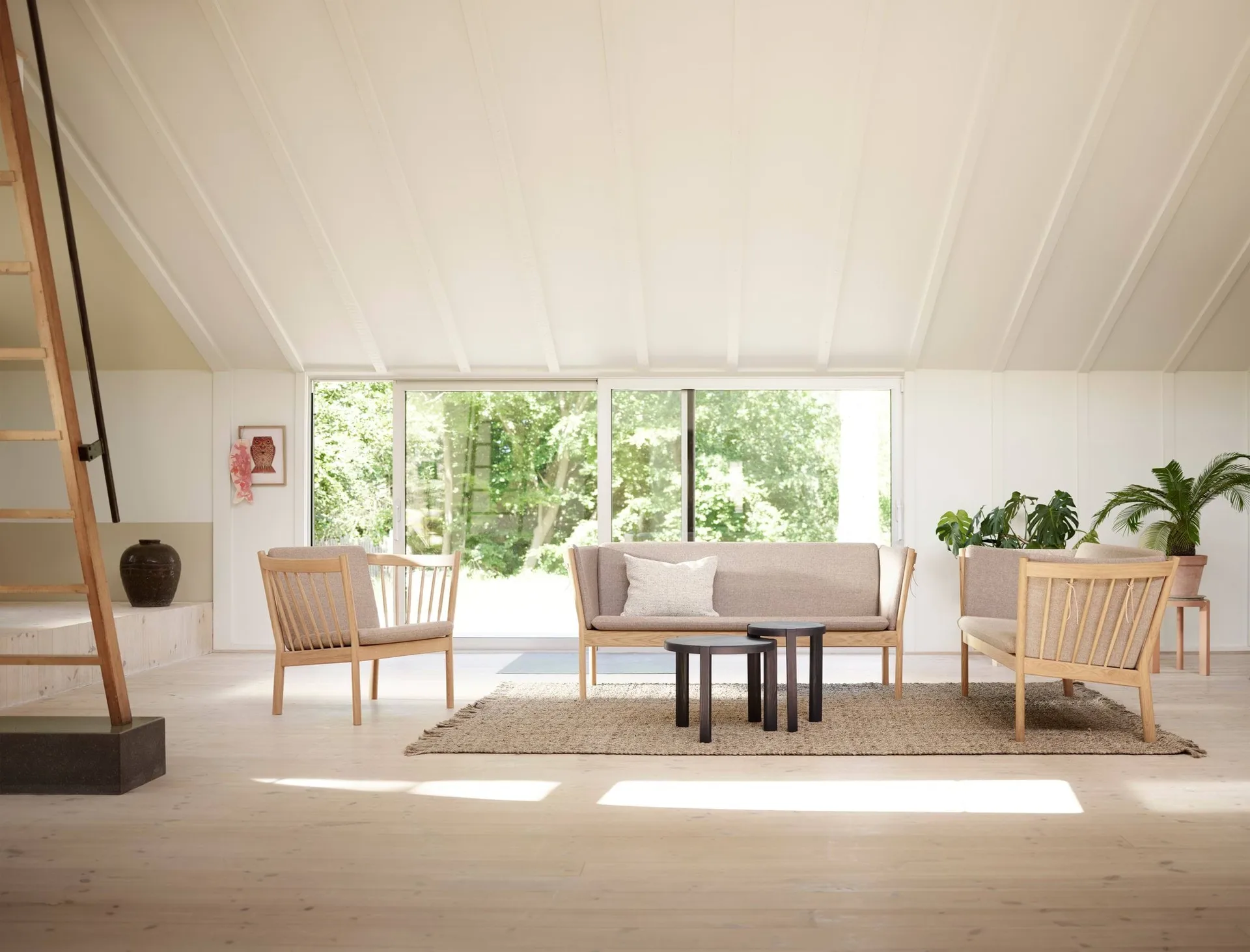 J149 sofa, Fabric black-lacquered oak, 3-seater FDB Møbler