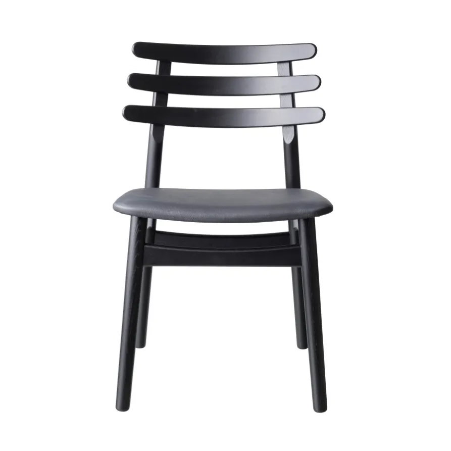 J48 chair, Oak black painted-black leather FDB Møbler