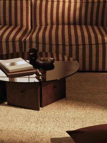 Aukko coffee table - Dark stained oak, glass, Ø90x32 cm - Ferm Living