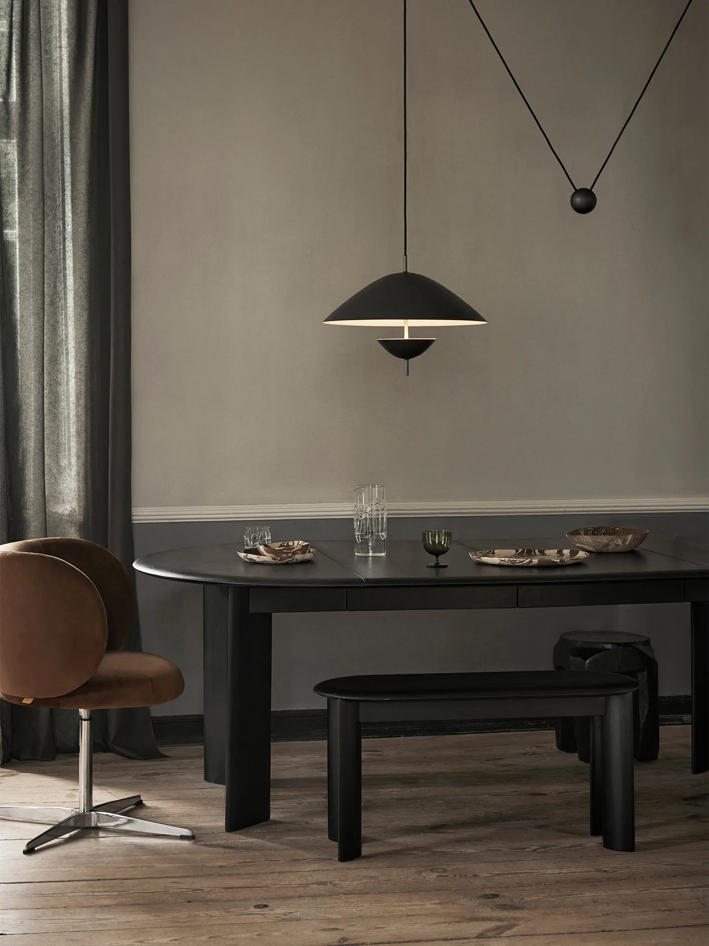 Bevel Extendable dining table, Black-oiled beech, incl. 2 extension leaf Ferm Living