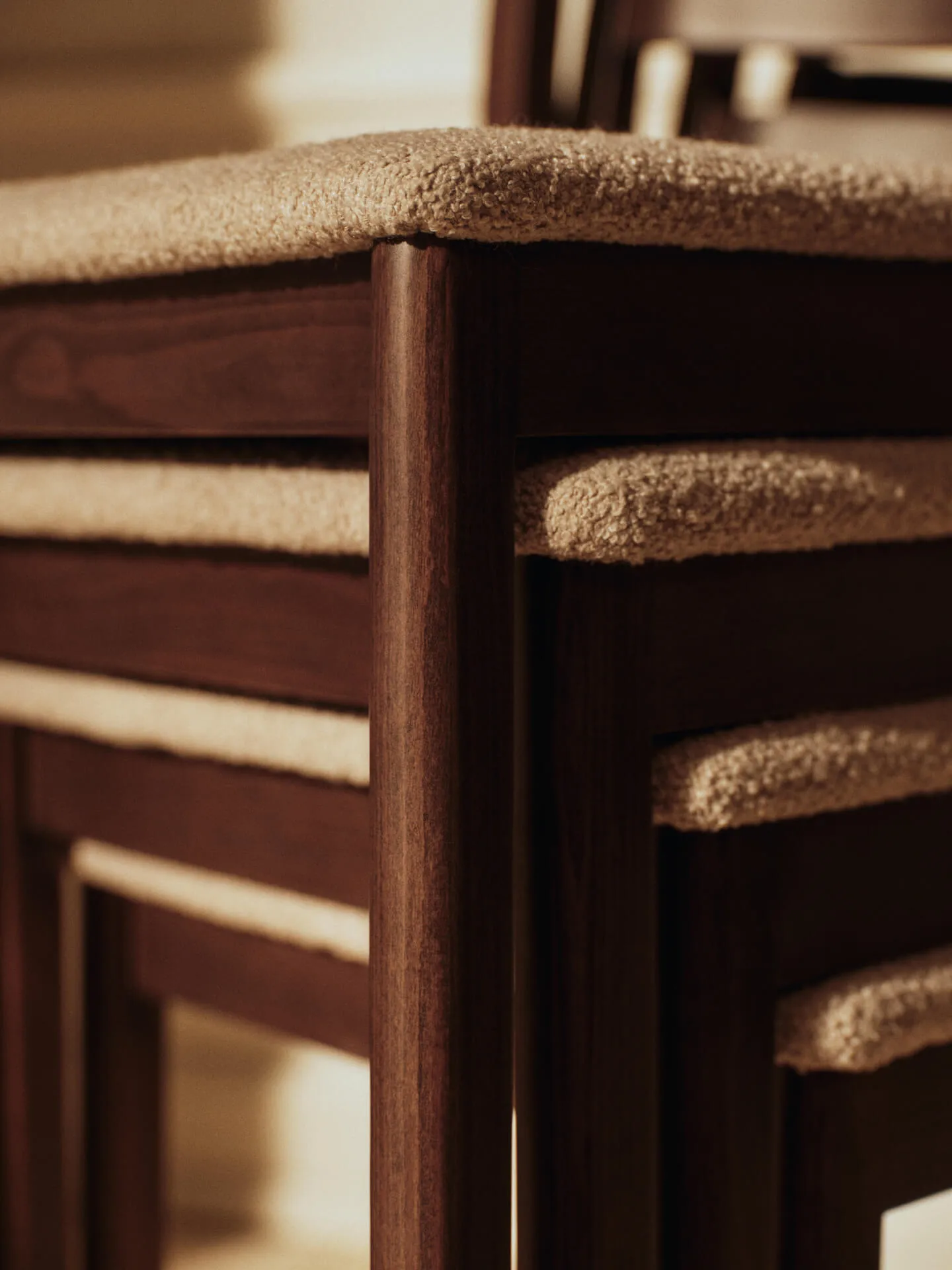 Boda chair, Upholstered seat soft bouclé, dark-stained beech-natural Ferm Living