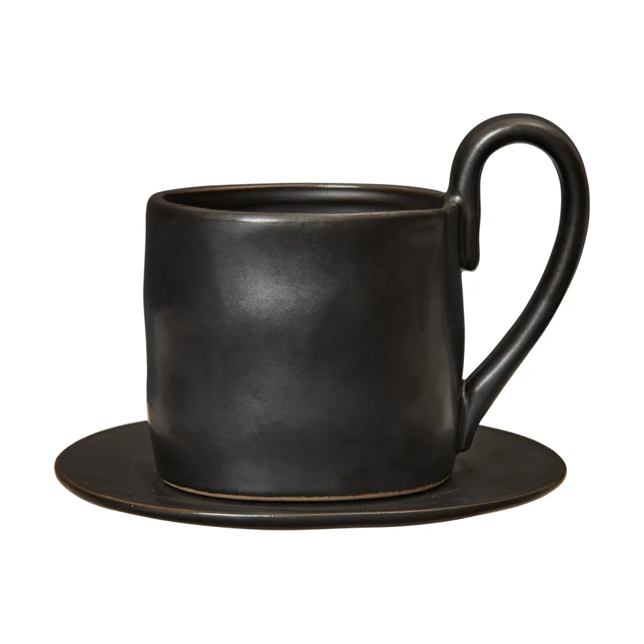 Flow mug with saucer 25 cl, Black Ferm Living
