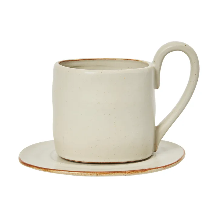 Flow mug with saucer 25 cl - Off-white speckle - Ferm Living