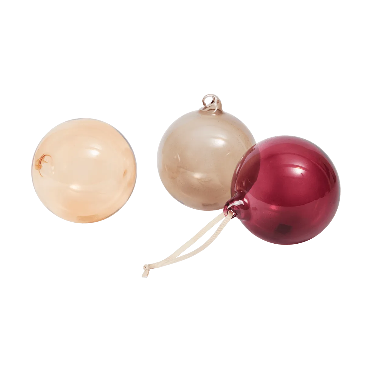 Glass bauble Christmas ornaments L Ø10 cm 3 pieces, Roseate Translucent Ferm Living