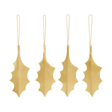 Holly leaf decorative hang 13.5 cm 4-pack - Brass - Ferm Living