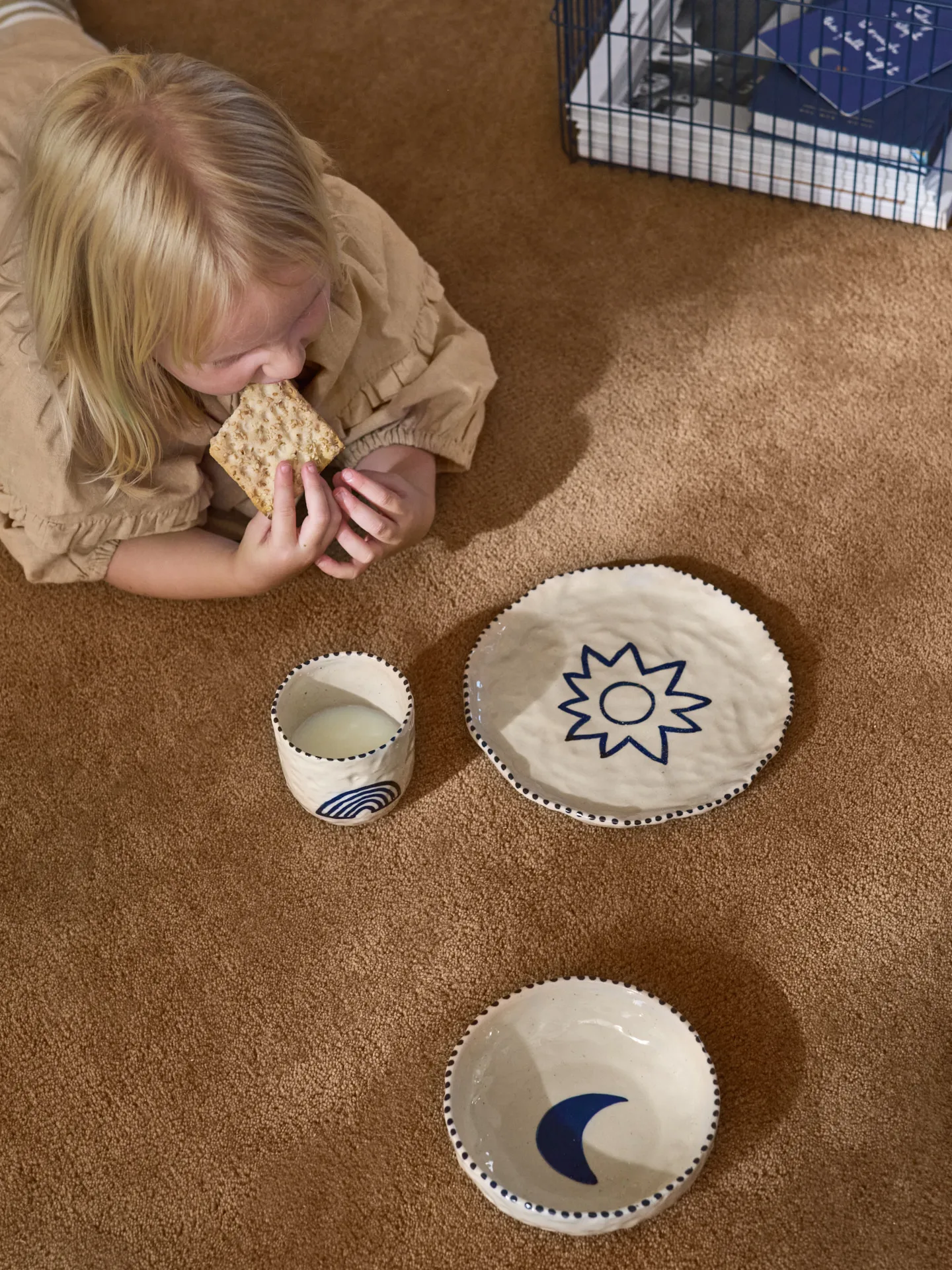 Naive children's dinnerware set 3 pieces, Deep blue Ferm Living
