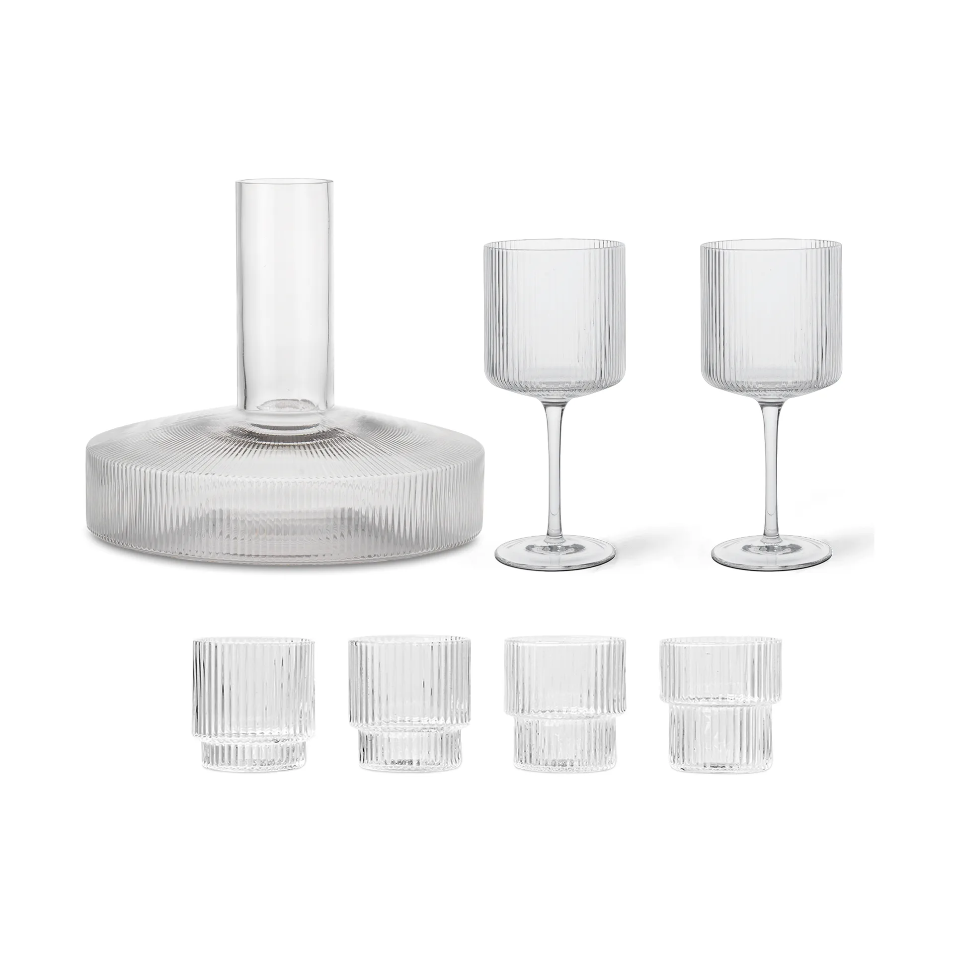 Ripple carafe and glass 17 pieces - Clear,  Ferm Living