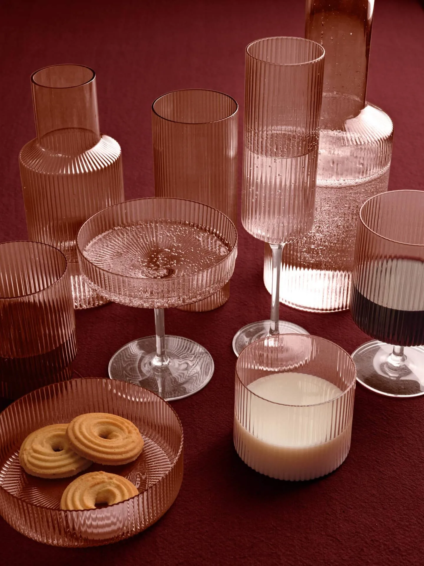 Ripple champagne glass 2-pack, Blush Ferm Living