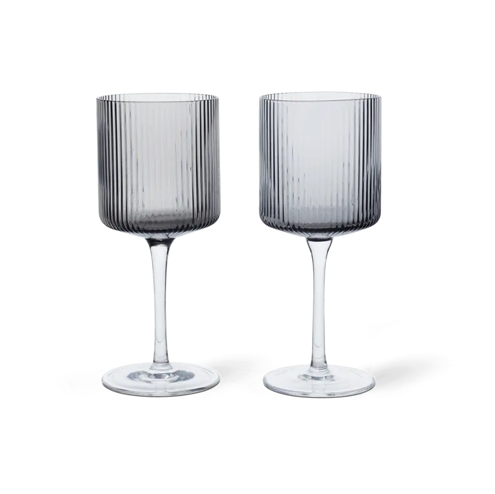 Ripple white wine glass 26 cl 2-pack - Smoked grey - Ferm Living