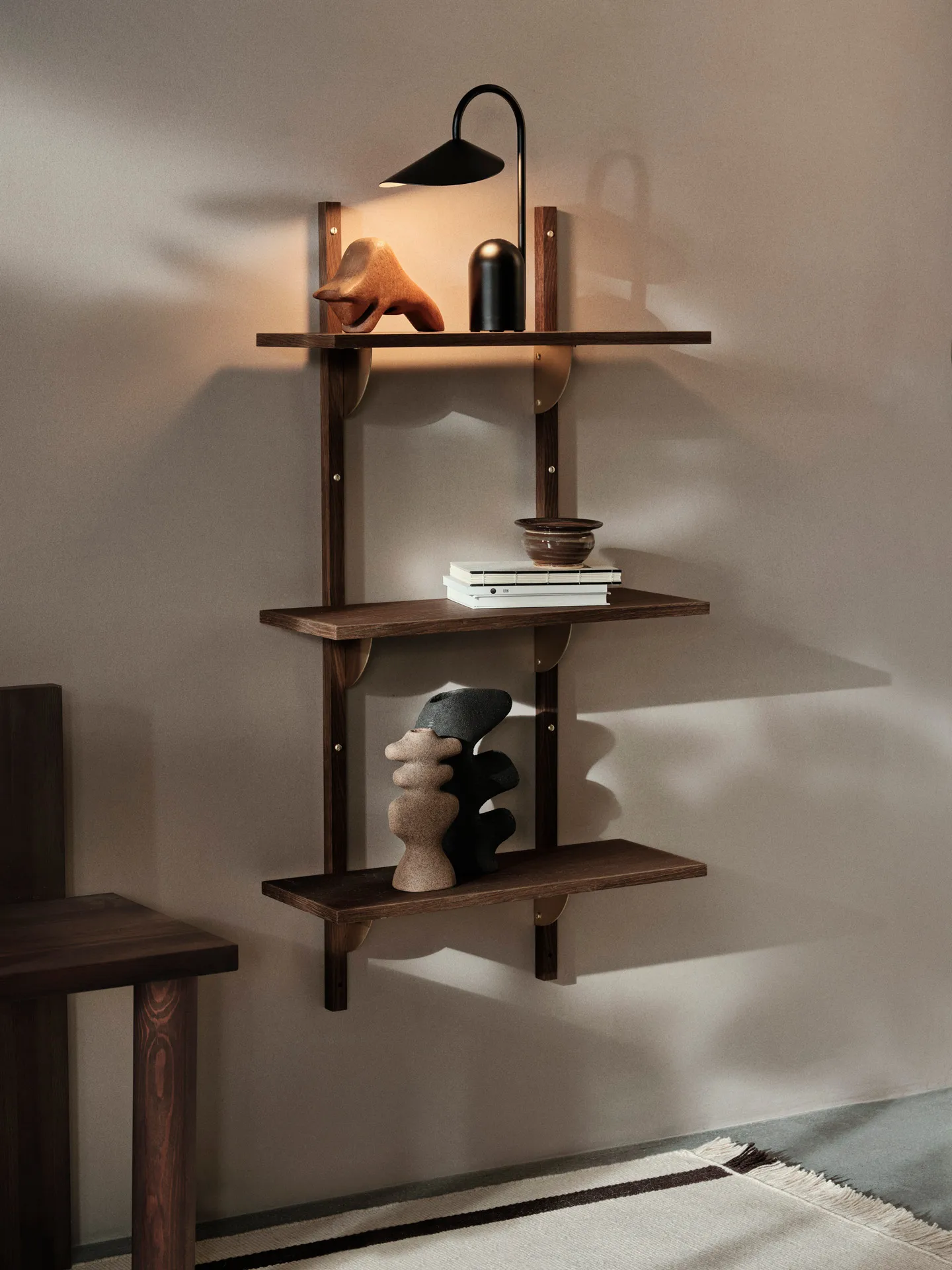 Sector shelf triple narrow, Smoked Oak, brass Ferm Living