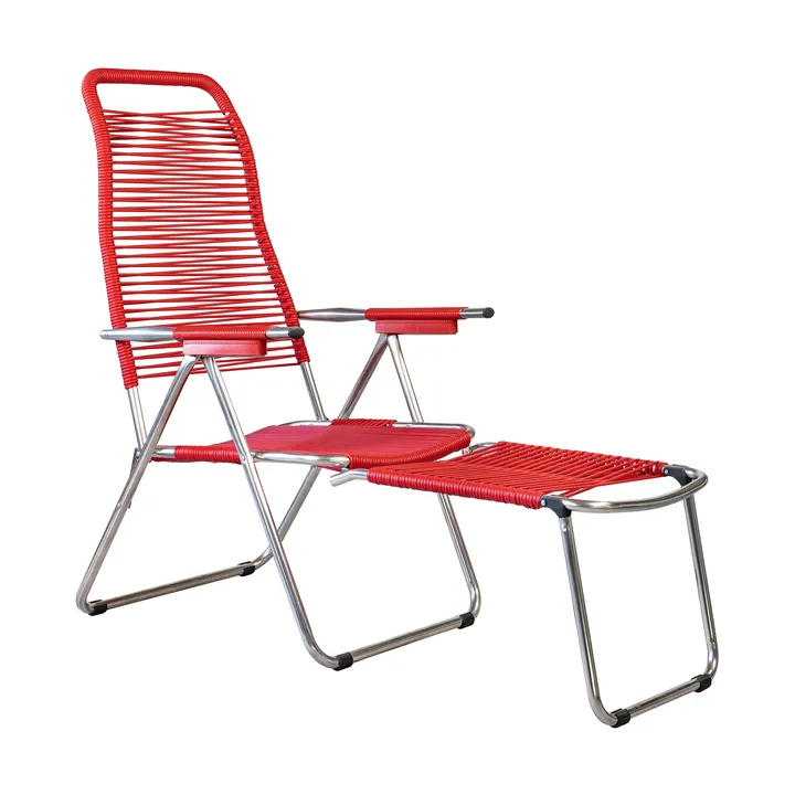 Spaghetti sun lounger with footrest - Red - Fiam