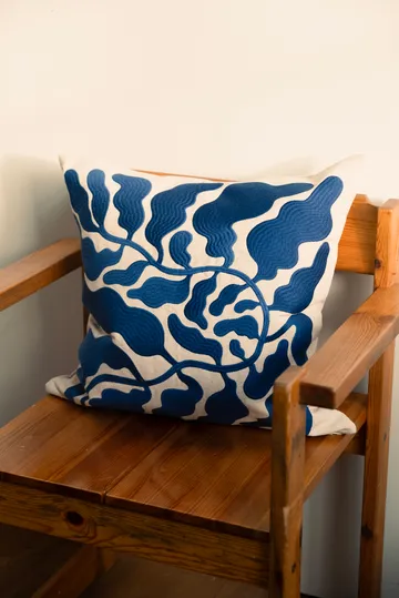 Leaves cushion cover embroidered 48x48 cm - Blue - Fine Little Day