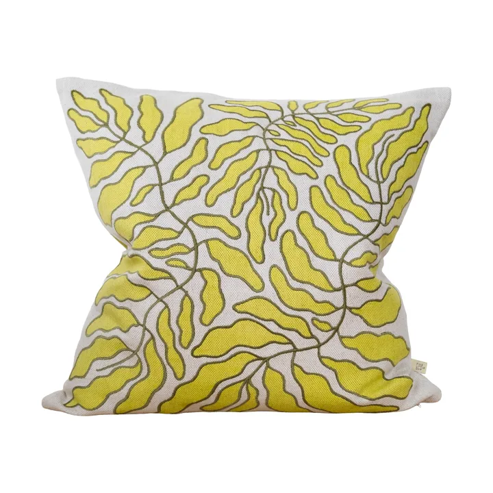 Leaves cushion cover embroidered 48x48 cm - Lime-nature - Fine Little Day