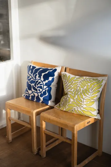 Leaves cushion cover embroidered 48x48 cm - Lime-nature - Fine Little Day
