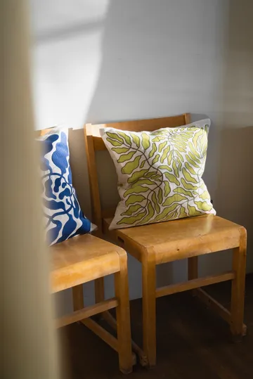 Leaves cushion cover embroidered 48x48 cm - Lime-nature - Fine Little Day