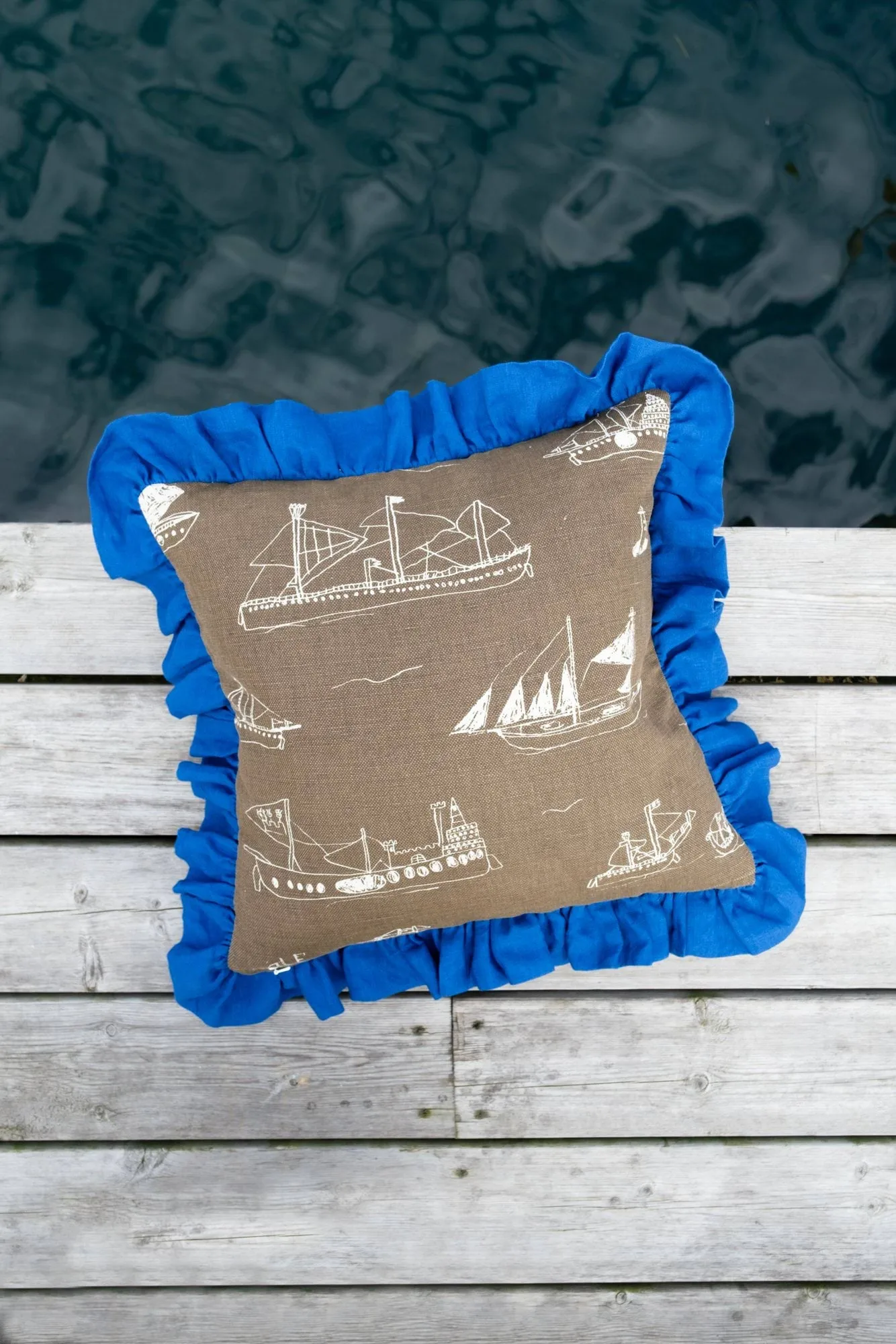 Ohoy cushion cover, Brown-natural-blue, 48x48 cm Fine Little Day