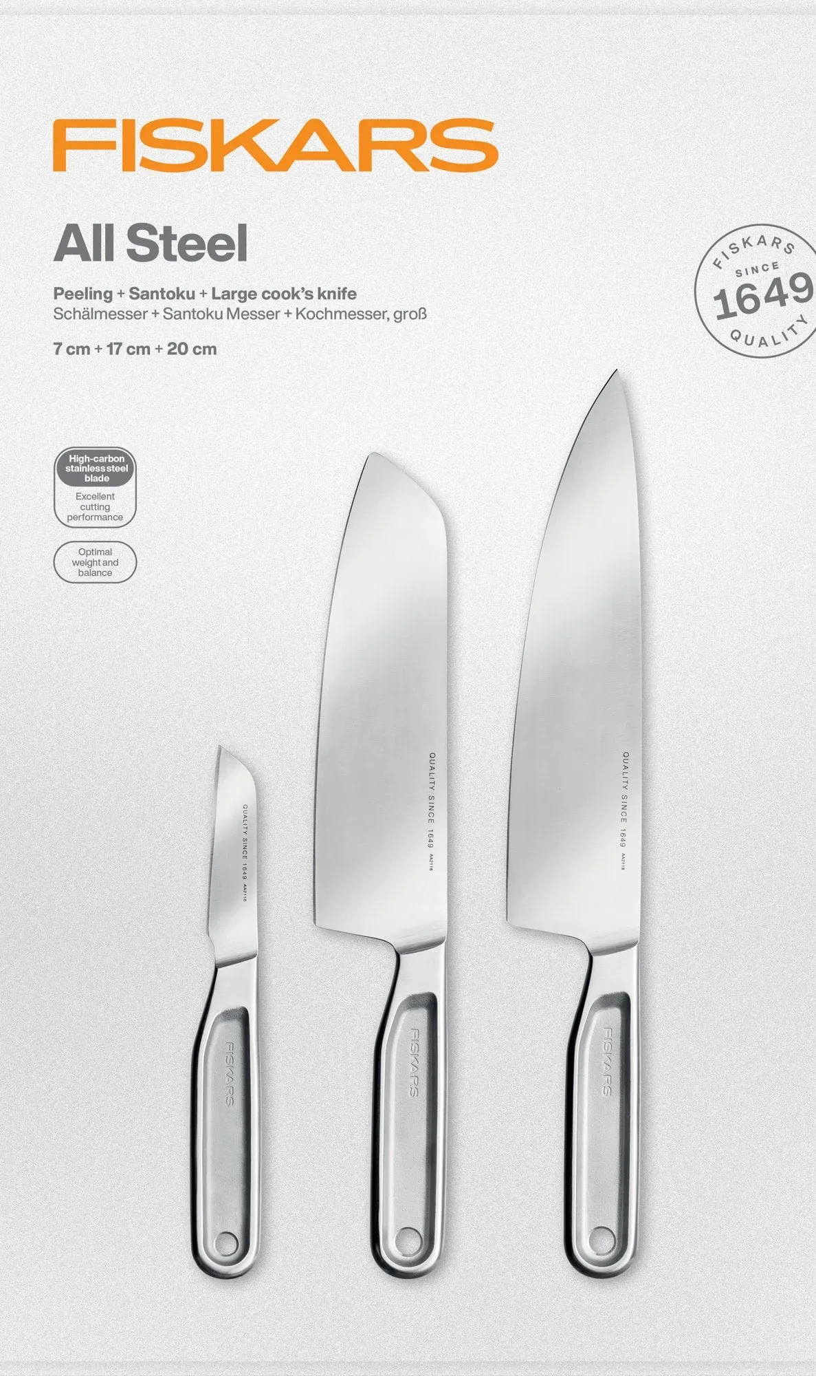 All Steel knife set, 3 pieces Fiskars