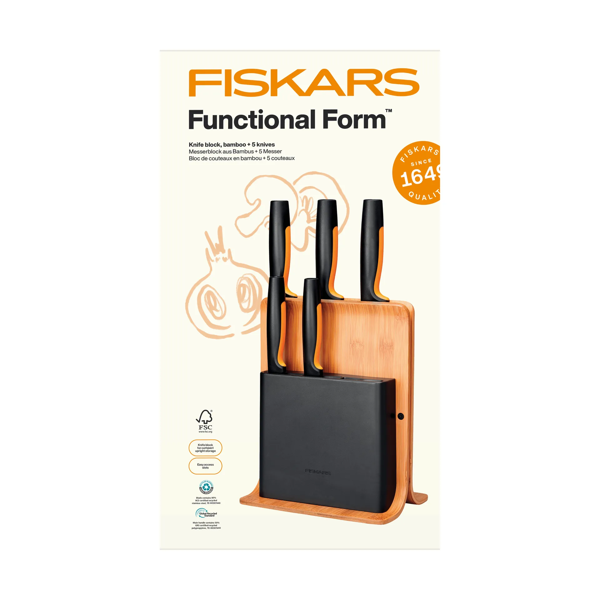 Functional Form knife set with knife block, Bamboo, 6 pieces Fiskars