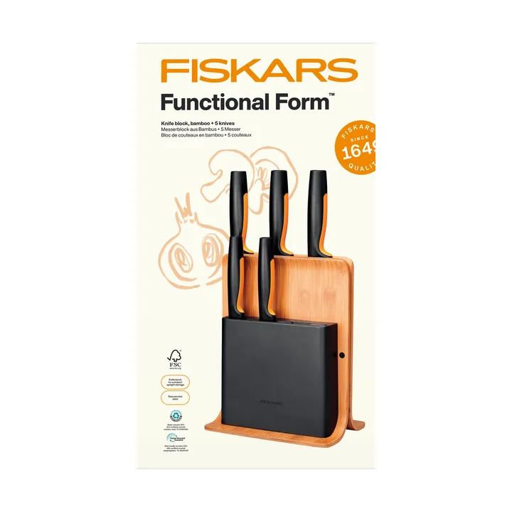 Functional Form knife set with knife block - Bamboo, 6 pieces - Fiskars