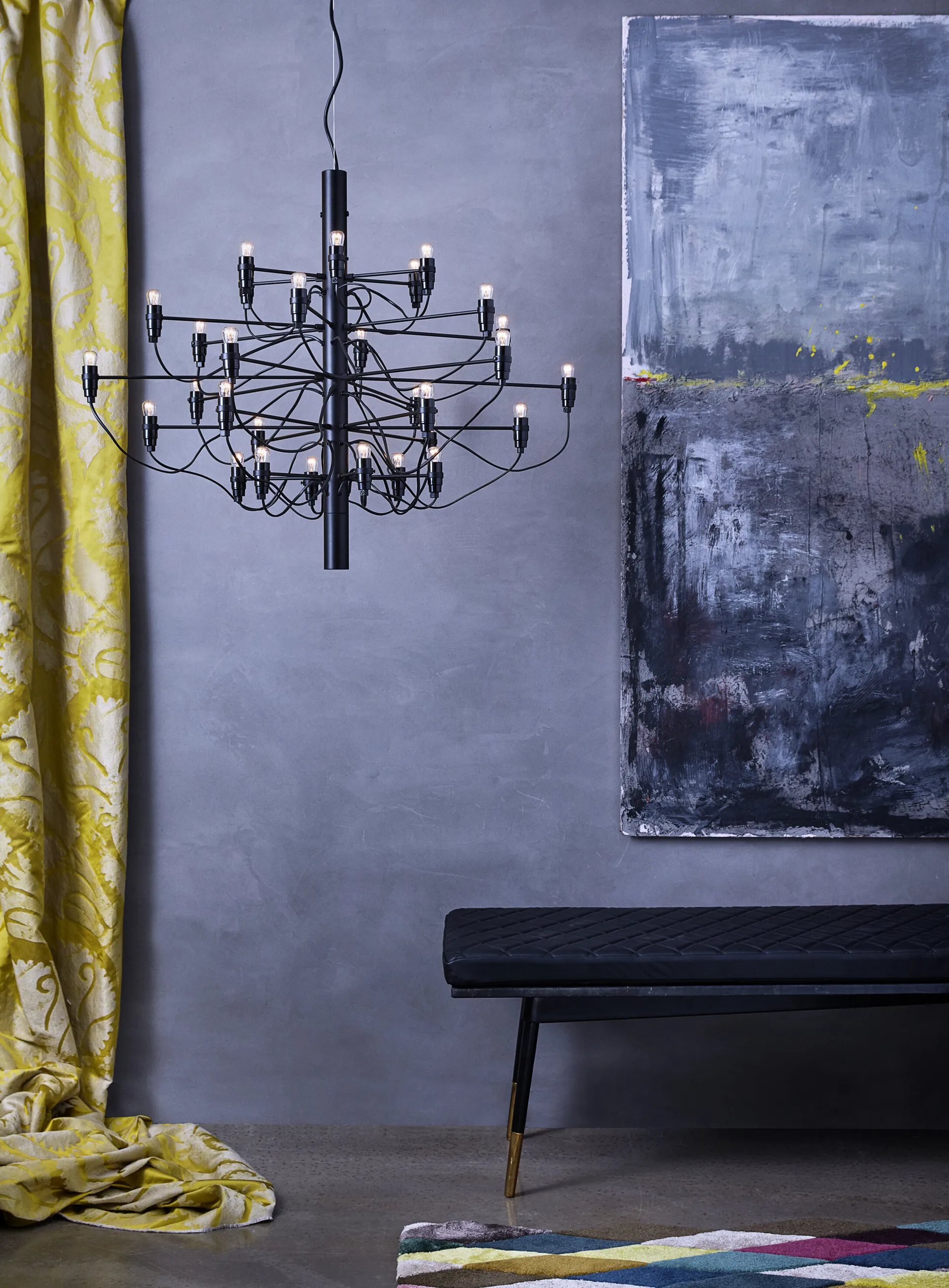 2097 Sarfatti chandelier, Brass 30 lamps Flos
