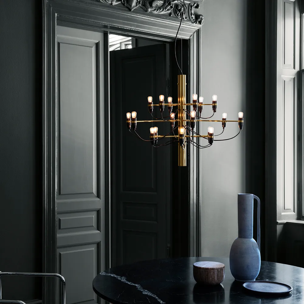 2097 Sarfatti chandelier LED, Brass 18 lamps Flos