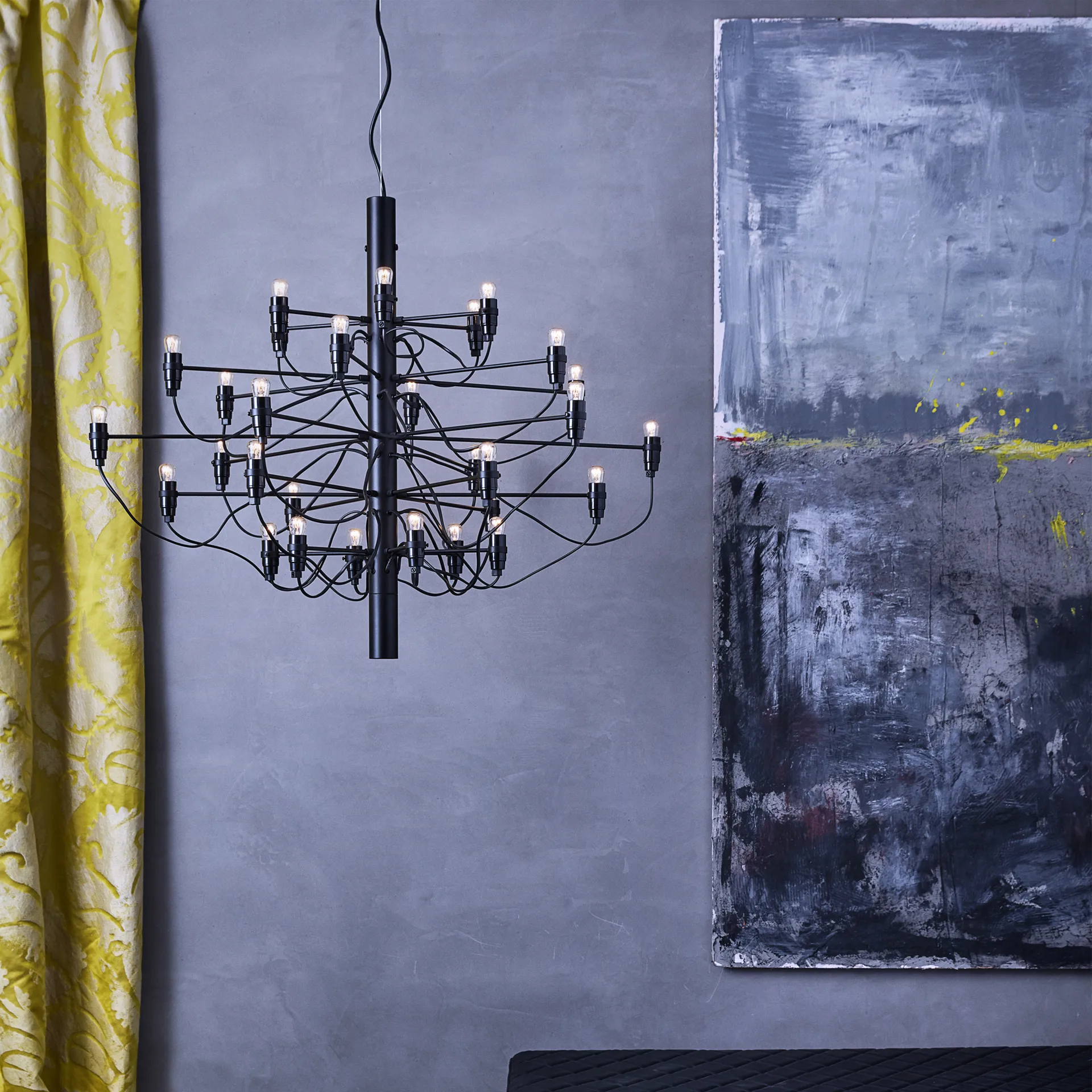 2097 Sarfatti chandelier LED, Matte black 30 lamps Flos