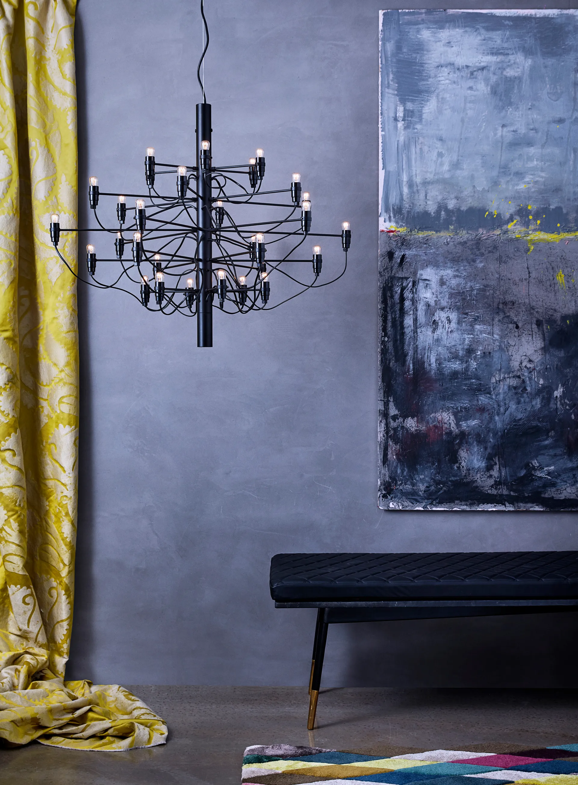 2097 Sarfatti chandelier LED, Matte black 30 lamps Flos