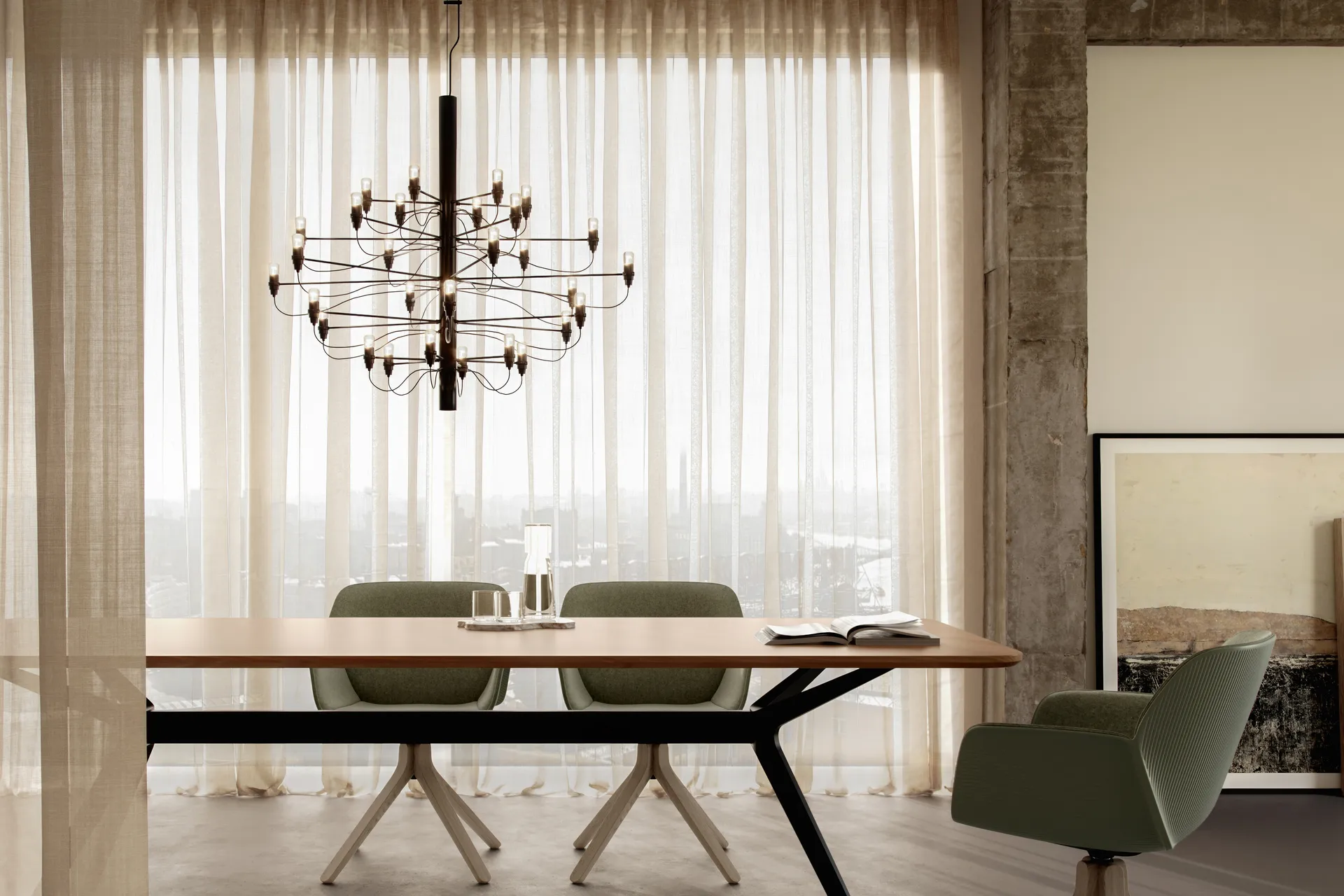 2097 Sarfatti chandelier LED, Matte black 30 lamps Flos