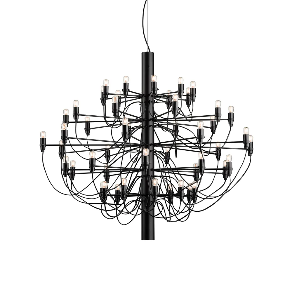 2097 Sarfatti chandelier, Matte Black 50 lamps Flos