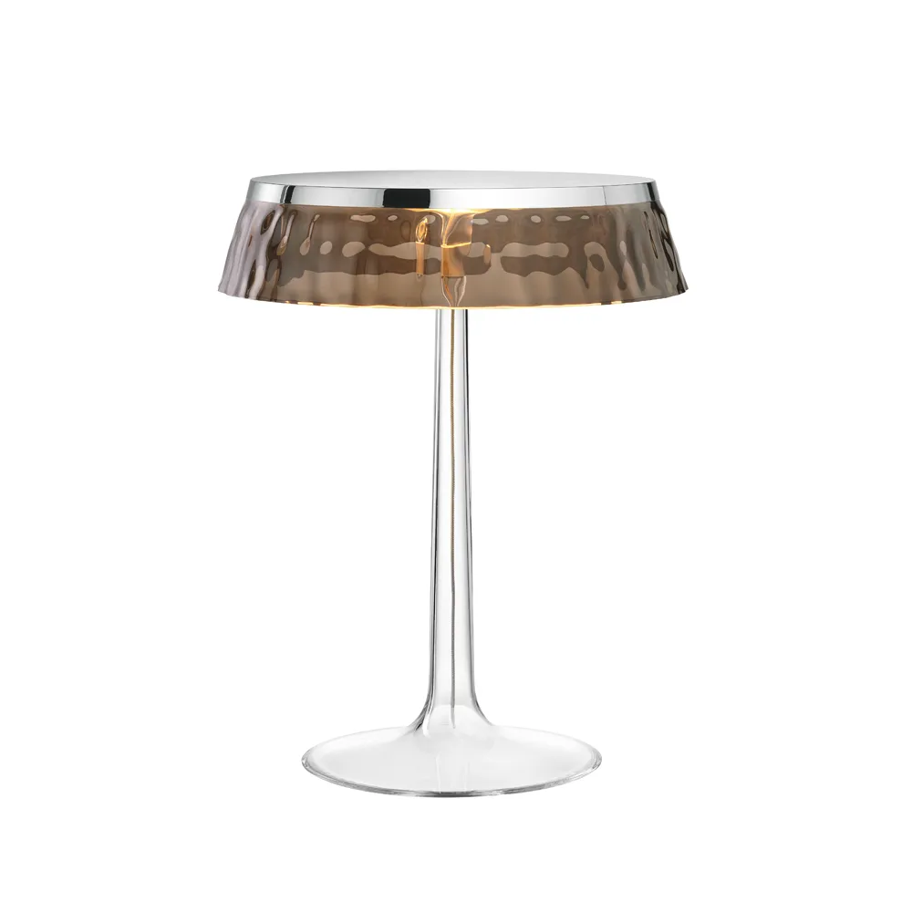 Bon Jour T table lamp, Chrome, smoked lampshade Flos