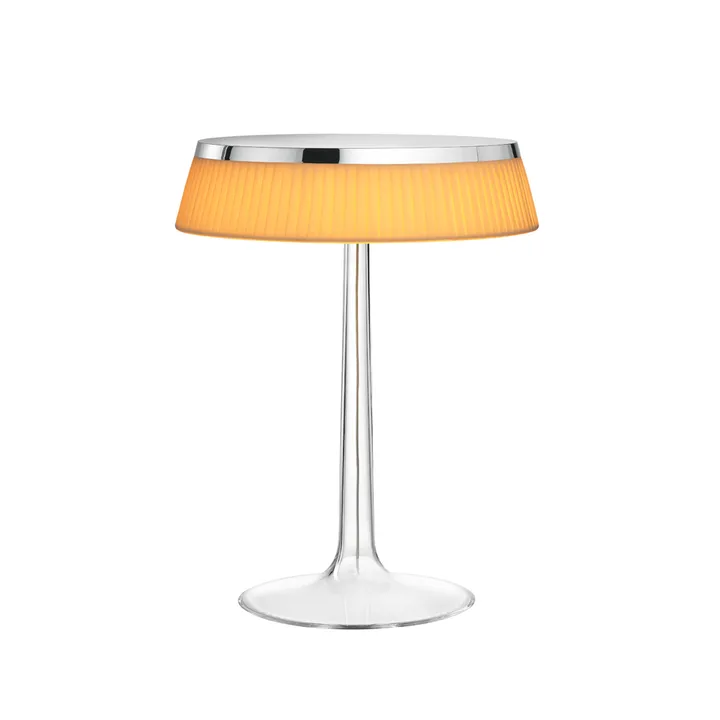 Bon Jour T table lamp - Chrome, soft fabric lampshade - Flos