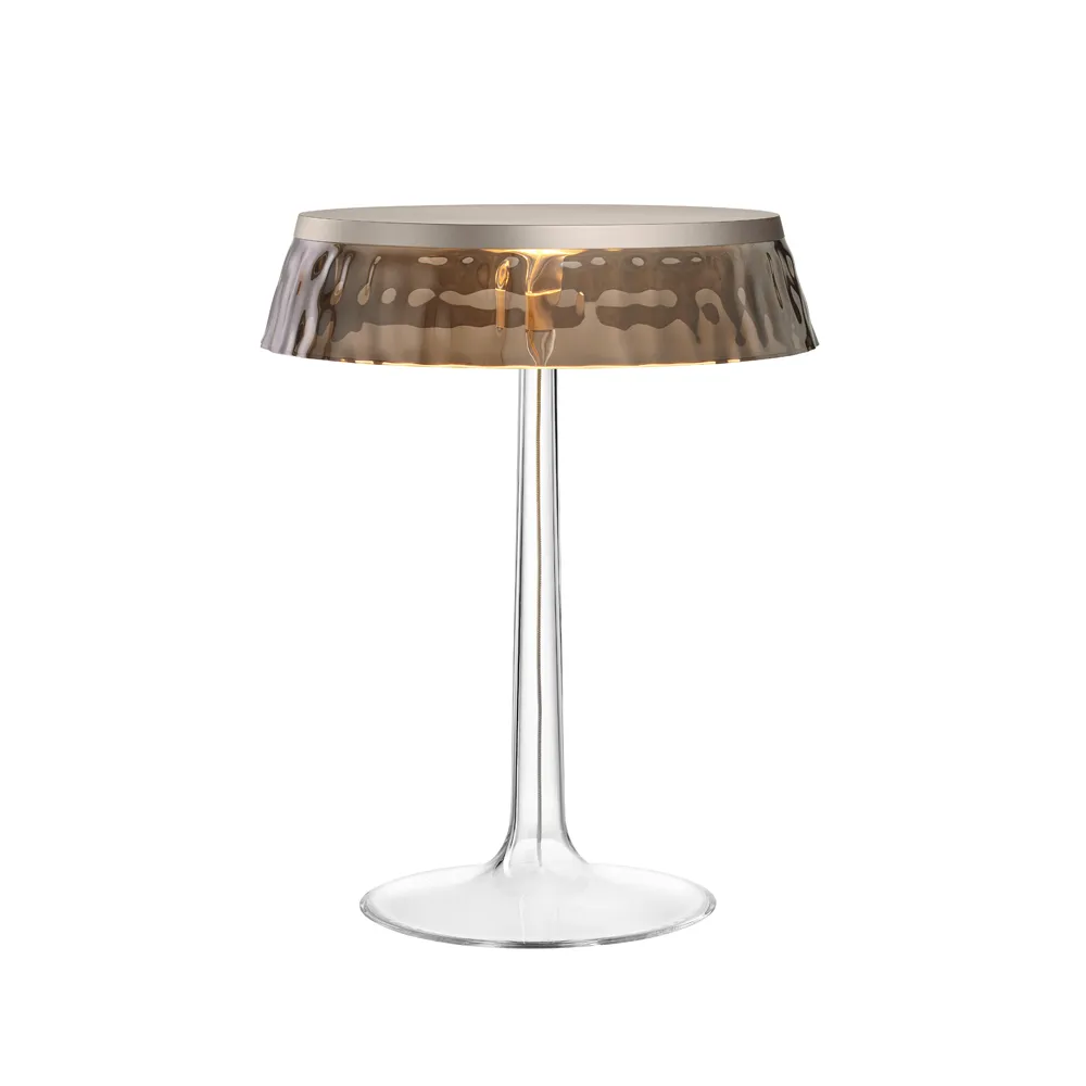 Bon Jour T table lamp, Smoke grey, matte chrome top Flos
