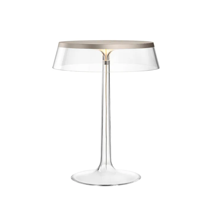 Bon Jour T table lamp - Transparent, matte chrome top - Flos