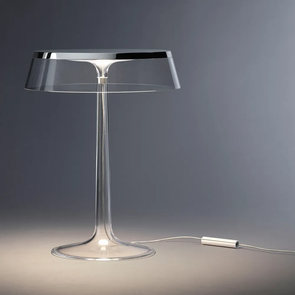 Bon Jour T table lamp, White, fumé lampshade Flos