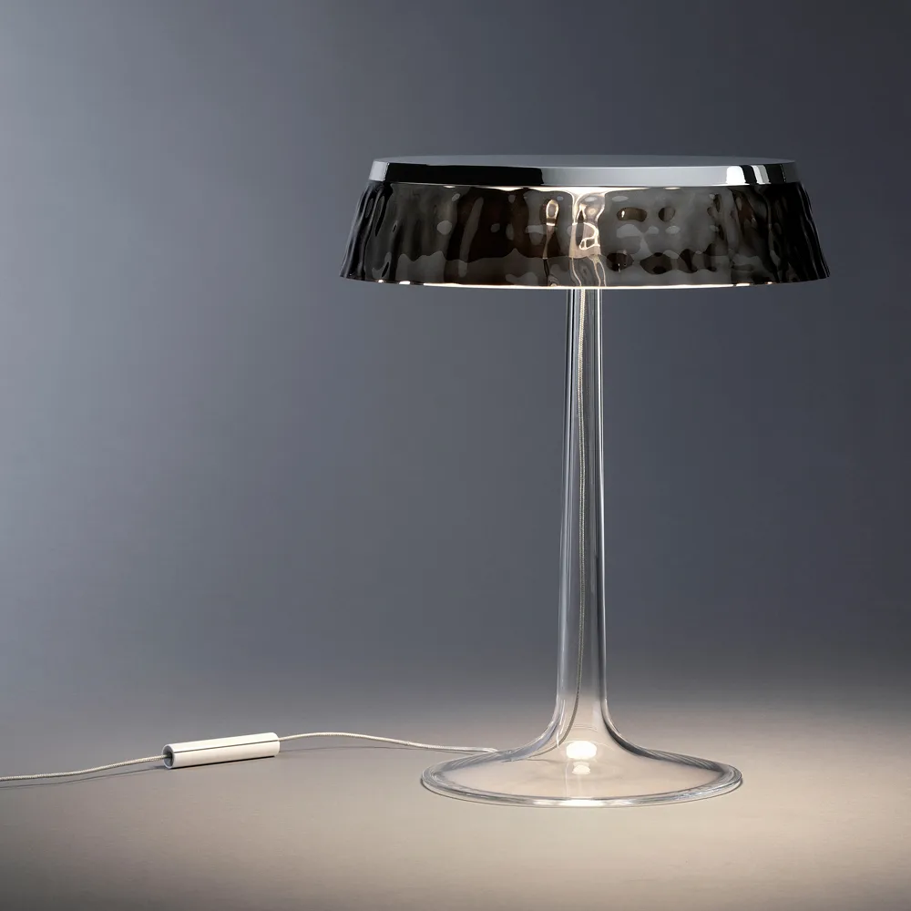 Bon Jour T table lamp, White, soft fabric lampshade Flos