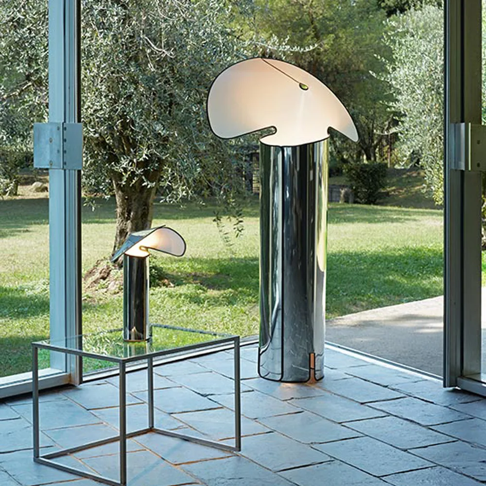 Chiara F floor lamp, Stainless steel, black edge Flos