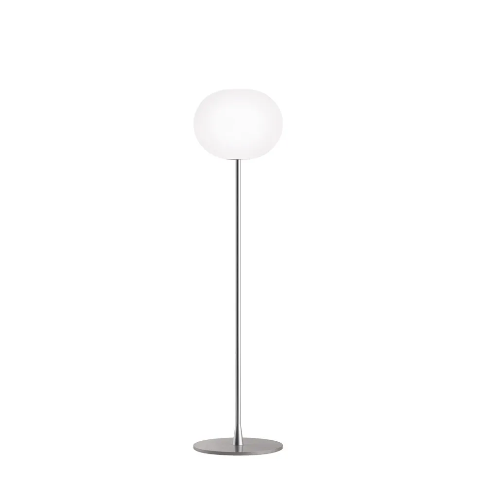 Glo-ball F1 floor lamp, White opal glass, matte silver stand Flos