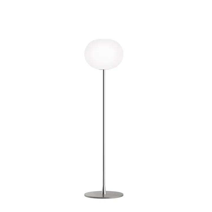 Glo-ball F1 floor lamp - White opal glass, matte silver stand - Flos