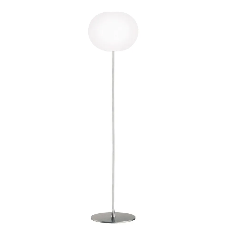 Glo-ball F3 floor lamp, White opal glass, matte silver stand Flos
