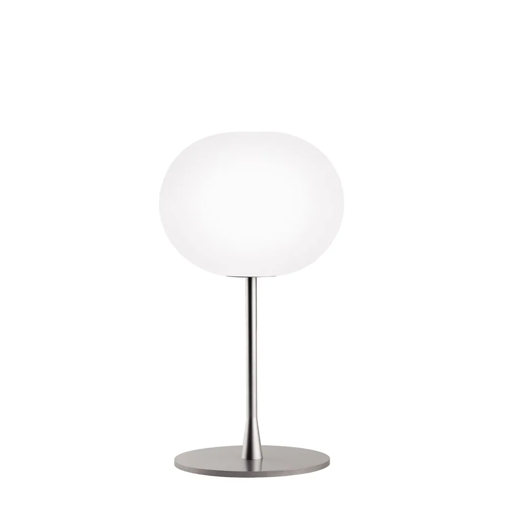Glo-ball T1 table lamp, White opal glass, matte silver stand Flos