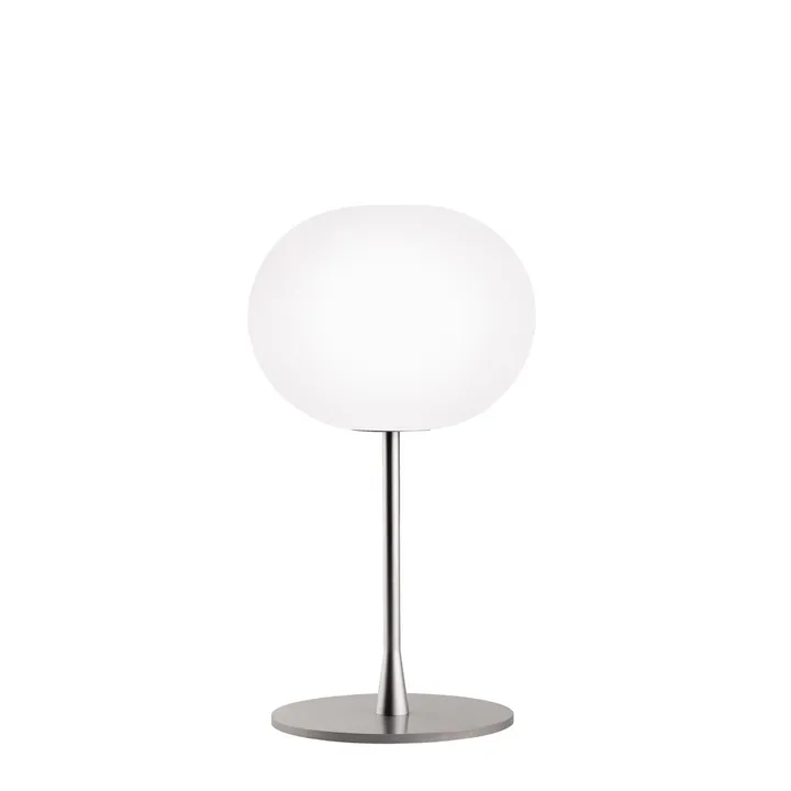 Glo-ball T1 table lamp - White opal glass, matte silver stand - Flos