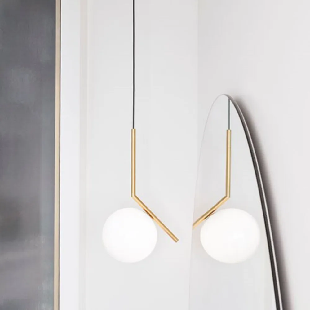 IC lights S2 pendant, Brushed brass, opal Flos