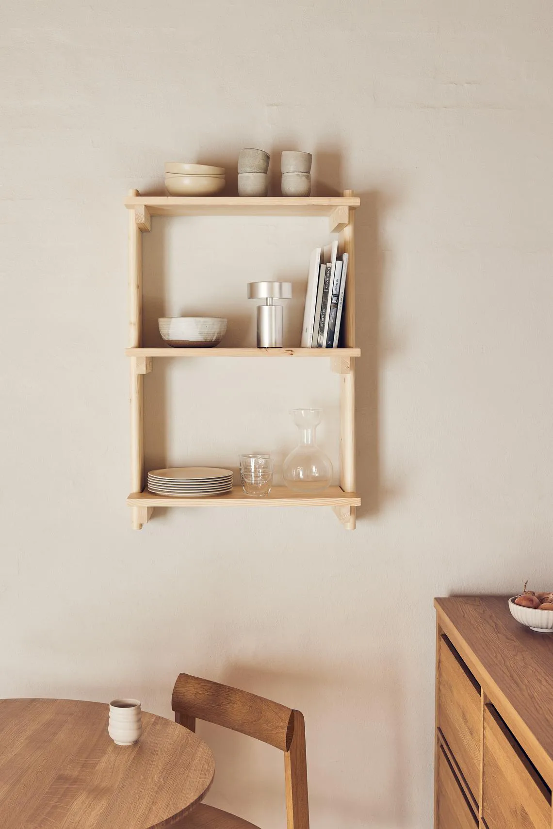 Beam wall shelf 3 shelves, Pinewood Form & Refine