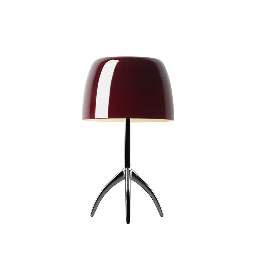 Lumiere Piccola Dimmable table lamp, Cherry red shade–black chrome base Foscarini