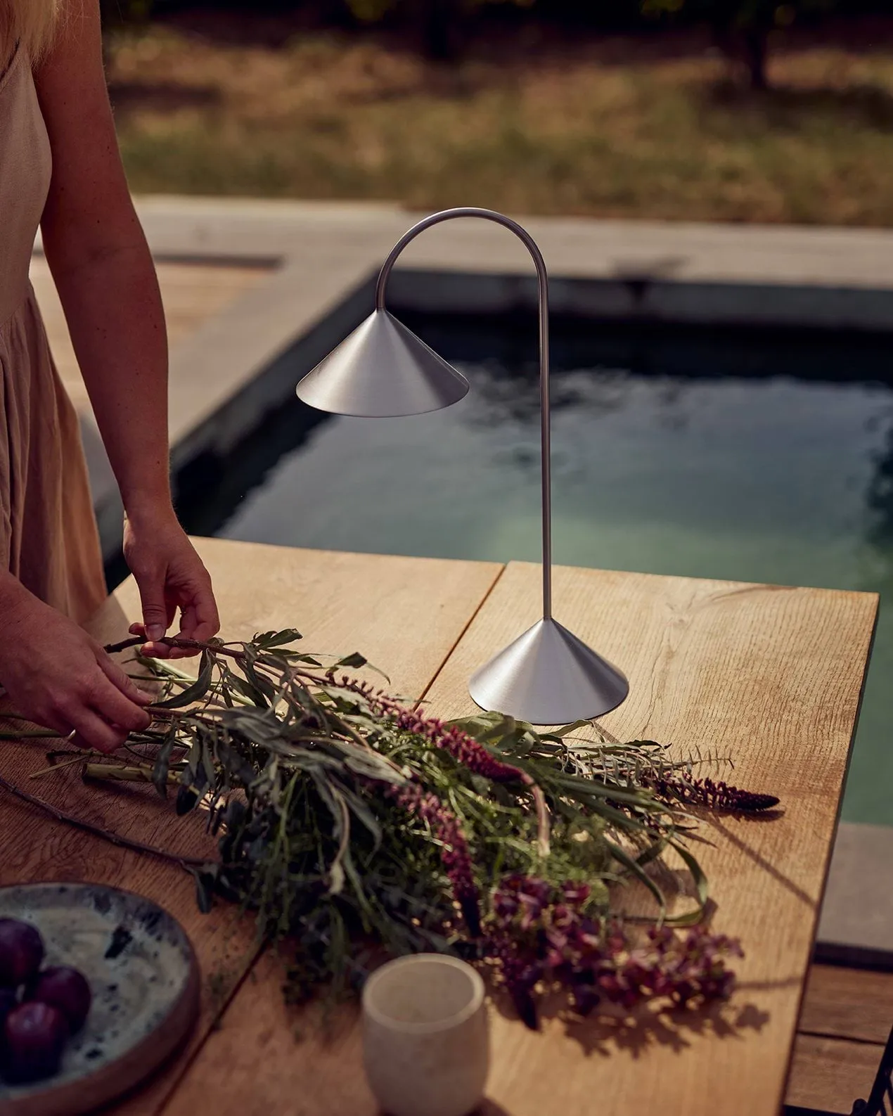 Grasp portable table lamp, Brushed stainless steel, 47 cm Frandsen