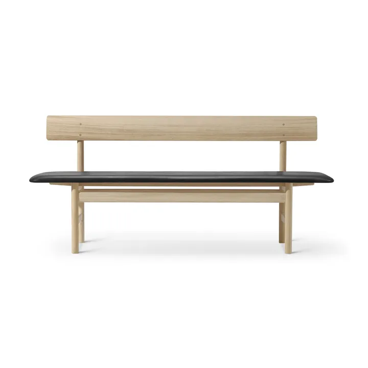 Mogensen 3171 bench - Soaped oak-leather omni 301 black - Fredericia Furniture