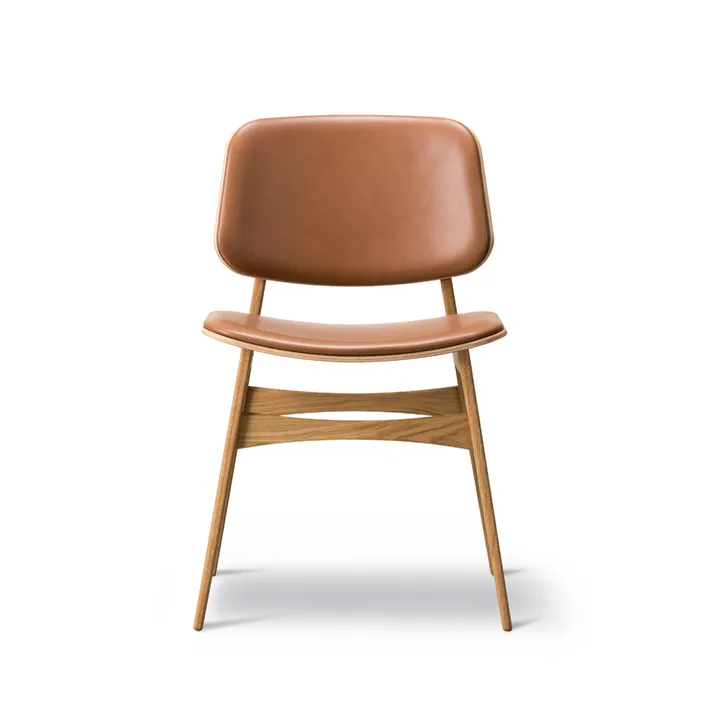 Søborg 3052 wood base chair fully upholstered - Leather Omni 307 cognac-lacquered oak legs - Fredericia Furniture